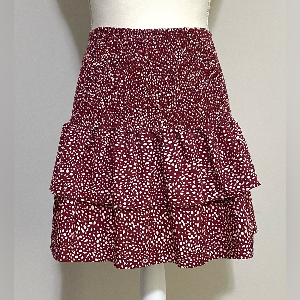 Romwe Womens S Dark Red White Polka Dot Ruffle Skirt Boho Y2K Preppy Feminine